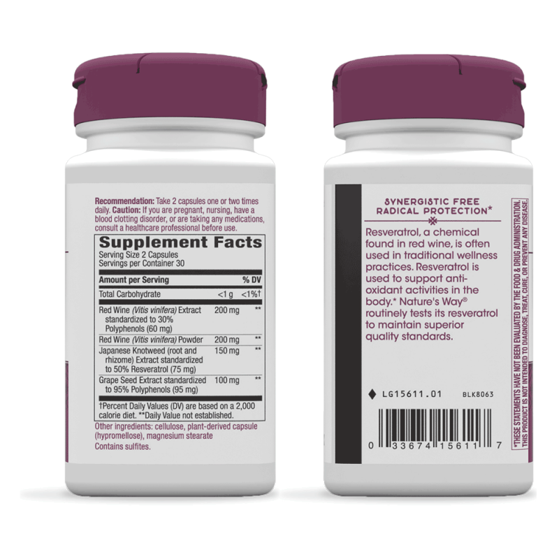 Resveratrol 60 Veg Caps. marca Nature´s Way - Imagen 2